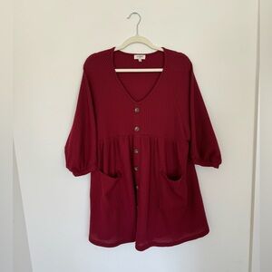 Umgee Long Sleeve Button Midi Dress with V Neck- S